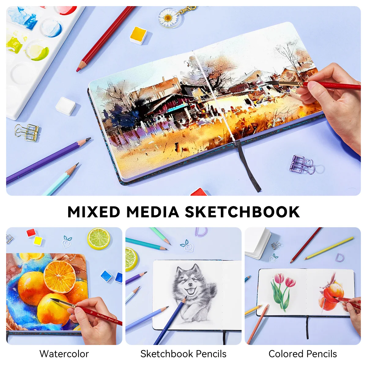 Lightwish Square Watercolor Journal,100% Cotton Cold Pressed 300gsm, 24 Sheets Watercolor Sketchbook for Artists and Students
