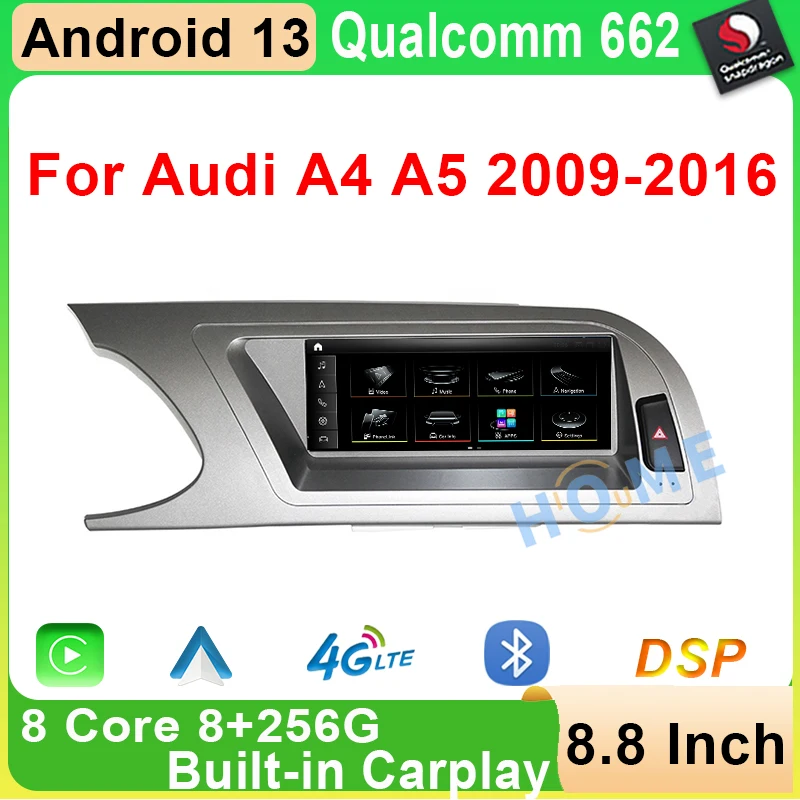 8.8 Inch Qualcomm 662  Android 13 Car Radio For Audi A4 A4L B8 A5 2009 - 2016 GPS Multimedia Stereo Player 4G WIFI CarPlay Auto