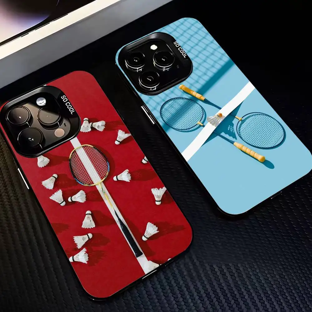 

S-Sports C-Cool Badminton Design Phone Case For iPhone 16,15,14,13,12,11,Pro,MAX Gray Matte Silicone Black Cover