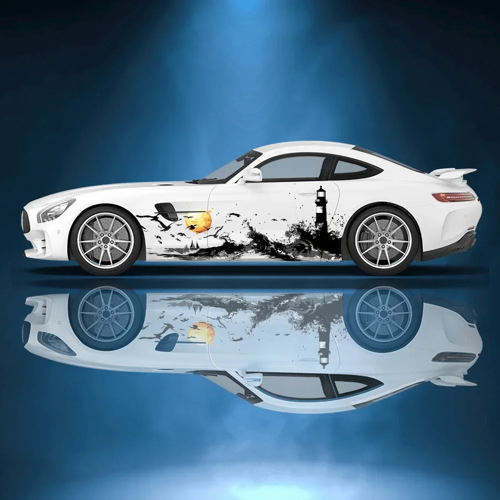 Lighthouse Seagull Silhouette Car Vinyl Wraps Decal Selfadhesive PVC Sticker Suitable for Trucks SUV Decor Auto Accessories Gift
