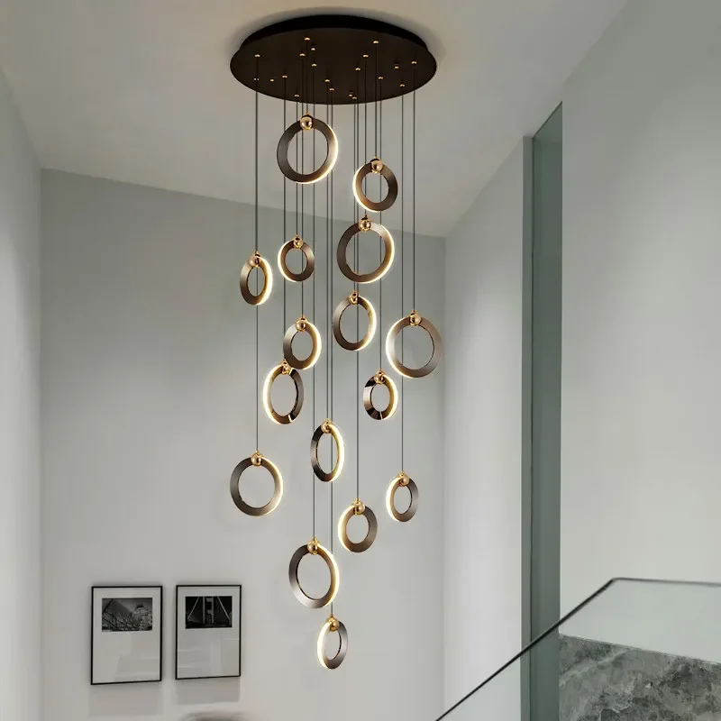 Home decor lamp Modern LED staircase Chandelier lighting Nordic luxury Aluminum Ring Hanging lights Living room Dining room loft