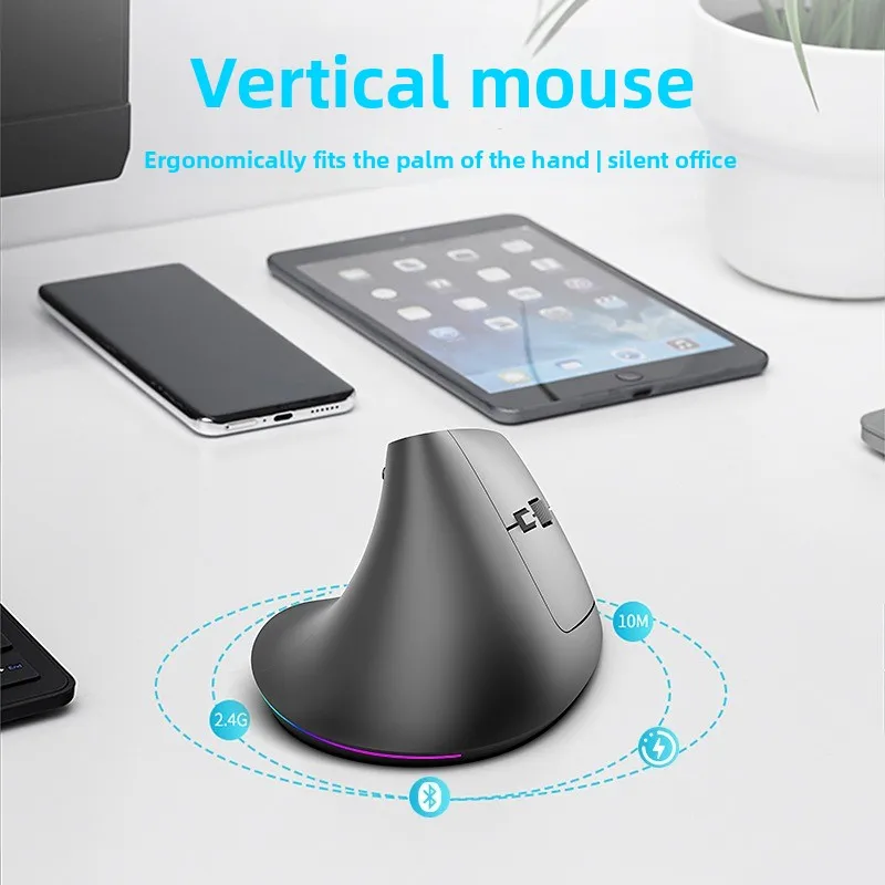 Ergonomic Vertical Mouse Bluetooth 5.0 RGB Rechargeable for PC Laptop