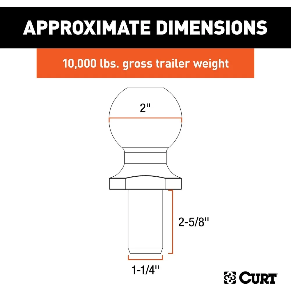 كرة وصلة مقطورة من الفولاذ المقاوم للصدأ، سعة 10,000 رطل، قطر 2 بوصة مع ساق آمنة للسحب