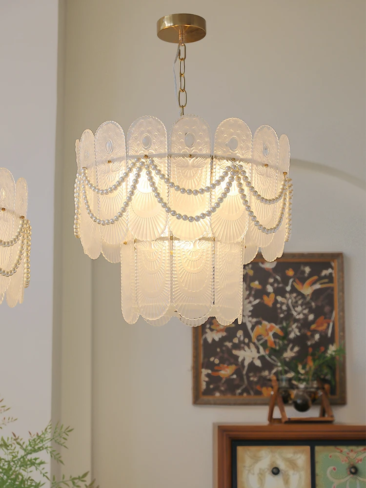 Bedroom chandelier, retro frosted glass, postmodern Italian style study, dining room, living room light