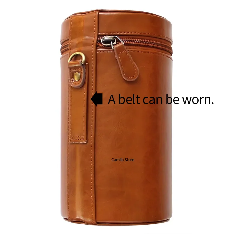 Luxury Leather Camera Lens Waist Bag Pouch Waterproof Case for Canon Nikon Sony Olympus Fuji DSLR Lens dampproof Protect caniste