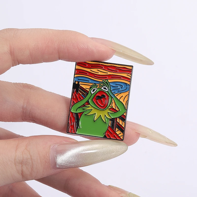 Comedy Cartoon Program Frog Enamel Pins Funny Creative Oil Painting Frog Animal Brooches Backpack Lapel Badge Jewelry Accessory
