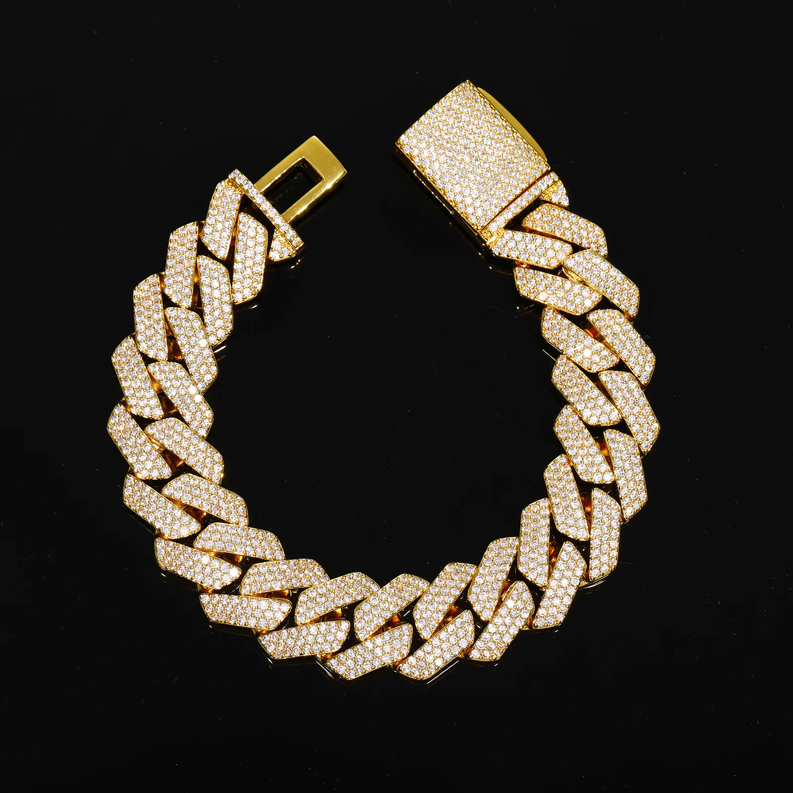 PT950 Platinum 16mm 3-Row Rhombus Bracelet suitable for men and women, orderly artificial diamonds deliver powerful visual aura