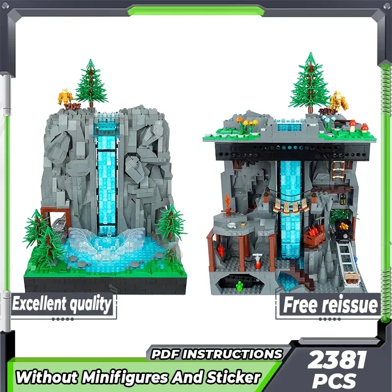 Modelo de paisaje Natural, bloques de construcción Moc, tecnología de cascada de trabajo, bloques modulares, regalos, juguetes de Navidad, conjuntos DIY de montaje