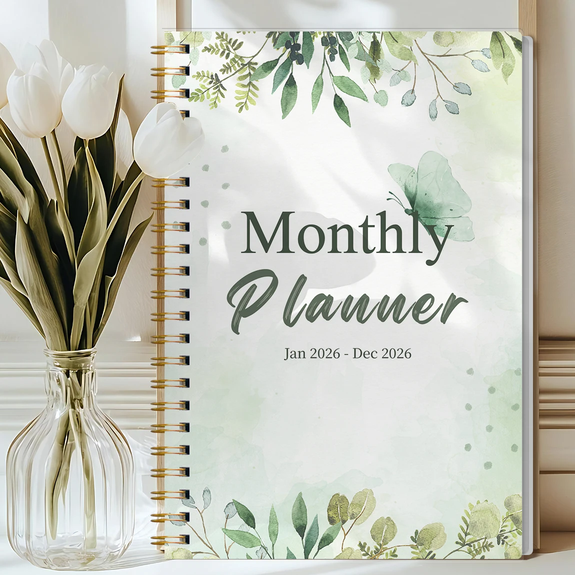 

2026 A5 Monthly Planner,Green Butterfly Floral Cover,Academic Agenda with Notes&To Do List,Perfect for Time Management,Good Gift