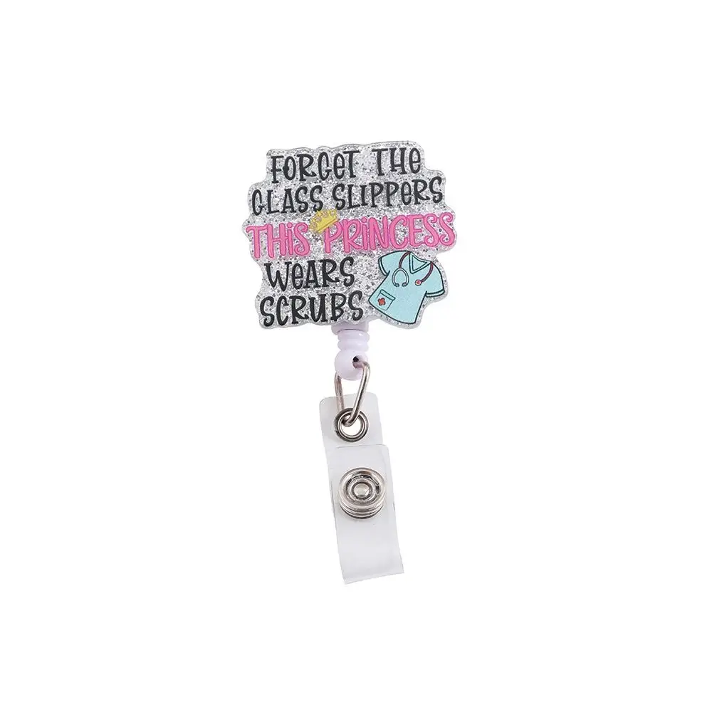 360 Rotating Retractable Badge Reel Alligator Clip Name Tag Easy To Pull Buckle Simplicity Glitter Nurse ID Holder