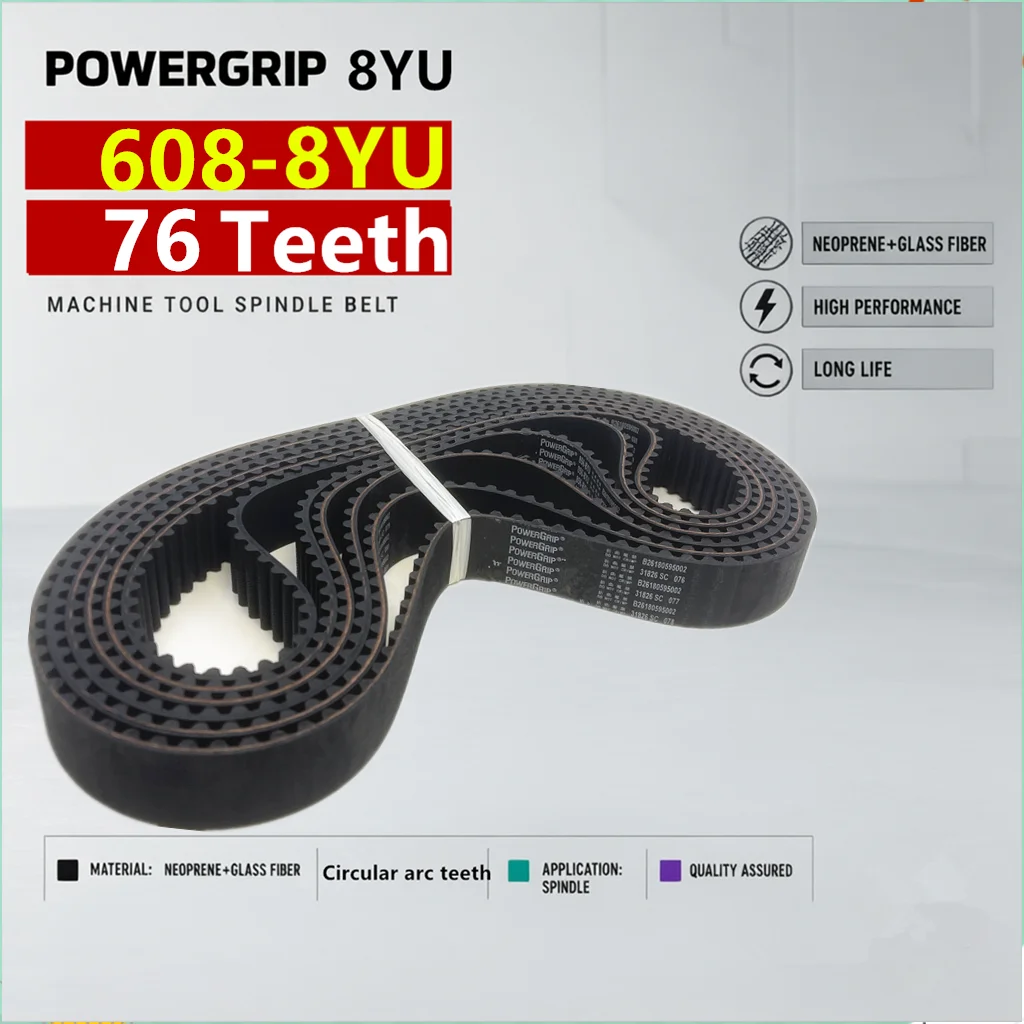PowerGrip 608-8YU 76 Teeth 8YU Arc Tooth Timing Belt  for Woodworking Machinery CNC Machine Tools Robots Spindle Drive Belt