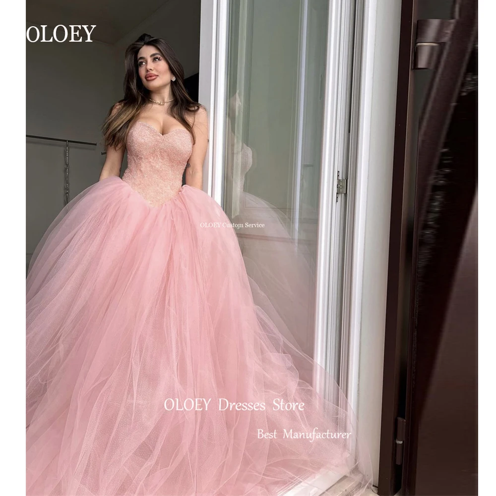 OLOEY-Robe de soirée longue rose en dentelle, tenue de Rh, tulle, paillettes, arabe, Dubaï, quelle que soit la cérémonie, 2023