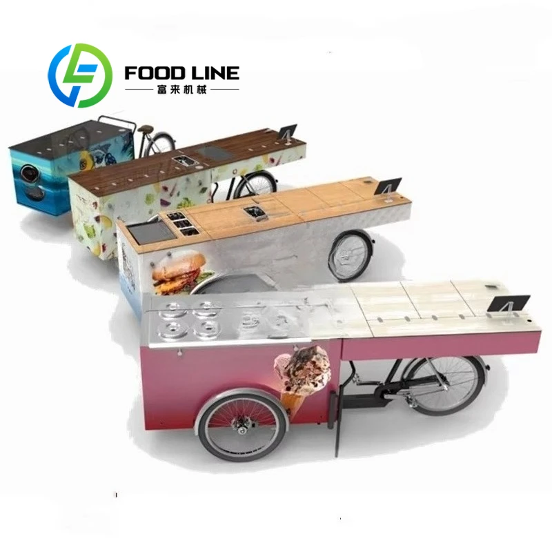 Commercial 3 Wheel Bicycle Food cart Custom Mobile Ice Cream Coffee Burger Vending Bike Street Fast Food Tricycle For Outdoor
