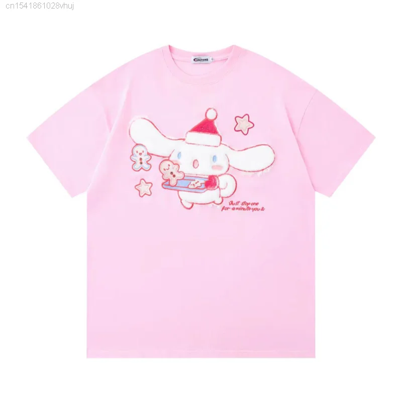 Sanrio Cinnamoroll T-shirt For Women 2024 New Summer Cute Short Sleeved Top Kawaii Anime Y2k Clothes 2000s White Tees Shirt Girl