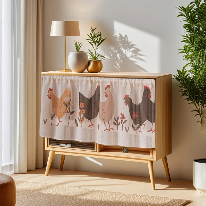 Modern Simple Style Print Linen Cafe Curtain, Short Door Curtain for Kitchen Cabinet TV Stand, Hiding Mess Home Decor