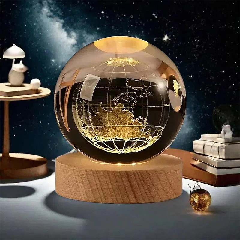 Bola de cristal luzes da noite brilhante planeta galáxia astronauta 3d lua candeeiro mesa atmosfera usb decorações mesa presentes do miúdo