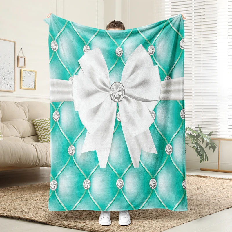 

Bow Diamond Pattern Flannel Blanket Soft Plush Cozy Sofa Bed Decor Gift