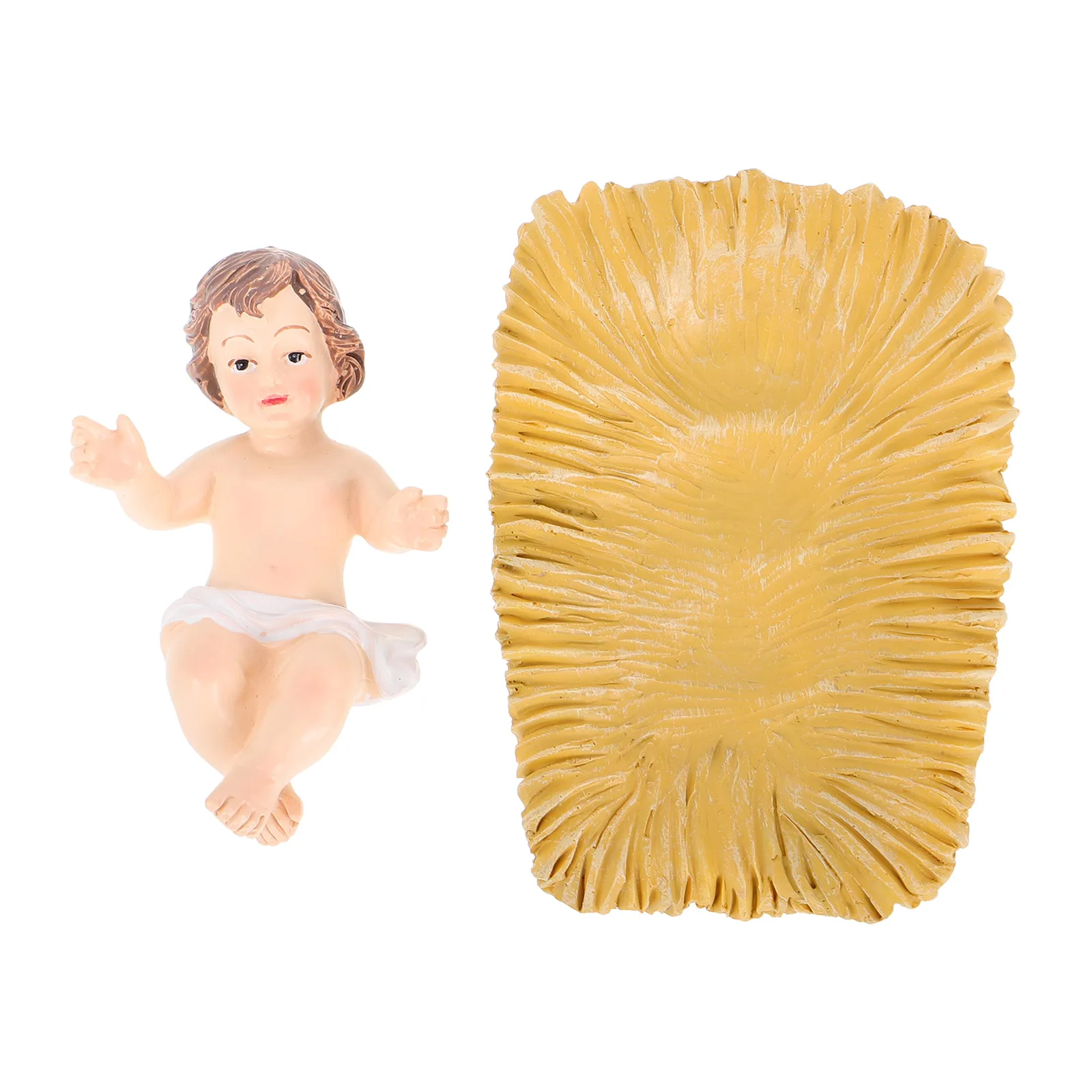 

Holy Infant Manger Beige Resin Statue Baby Jesus Figurine Crafts Gift Religious Decor Miniature Model Christmas