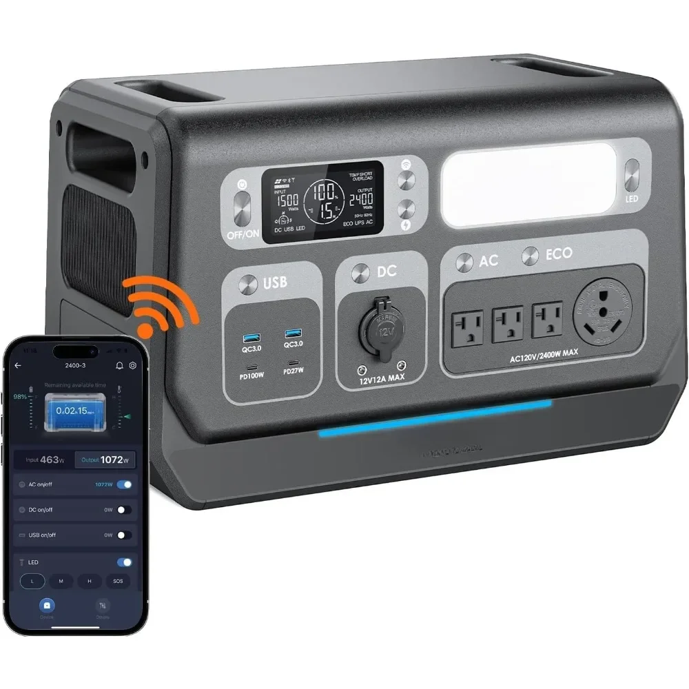 

2400W LiFePO4 Power Station, 2048Wh Solar Generator with 1500W AC Charging &1200W Solar Charging, Expandable to 10.24kWh,