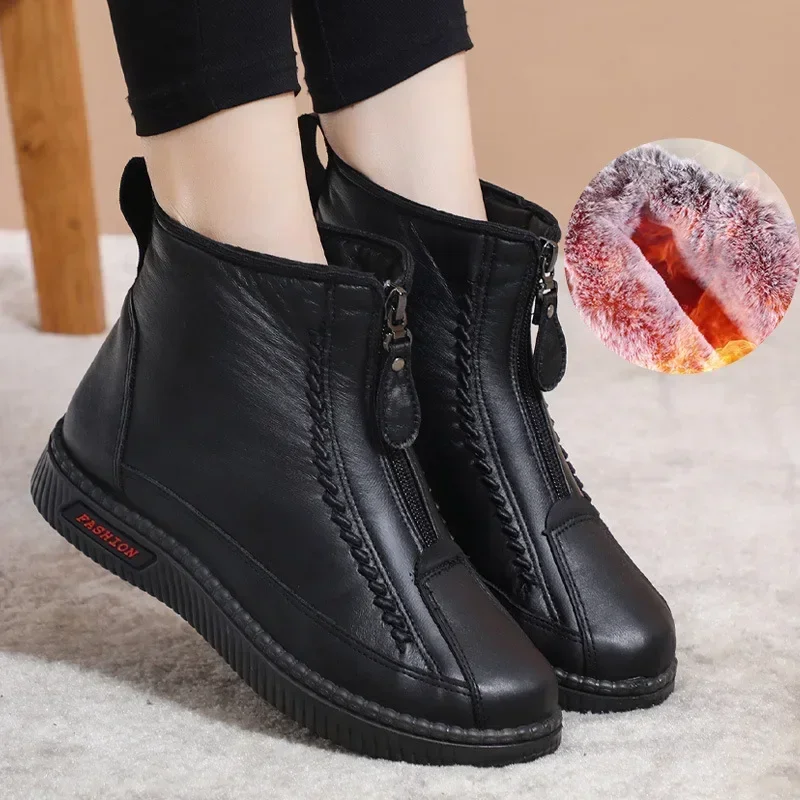 Winter Women's Boots Lightweight Ankle Boots Keep Warm Flat Boots Comfortable  Non-slip Womens Front Zipper Shoes Bota Feminina