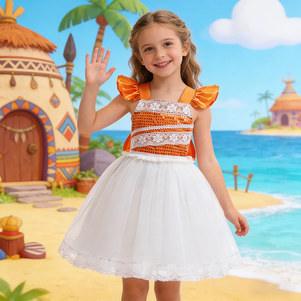 

Новое летнее платье для девочек 2026 года с рукавами-крылышками и пайетками, платье принцессы в стиле первобытного племени, детский костюм для косплея и выступлений