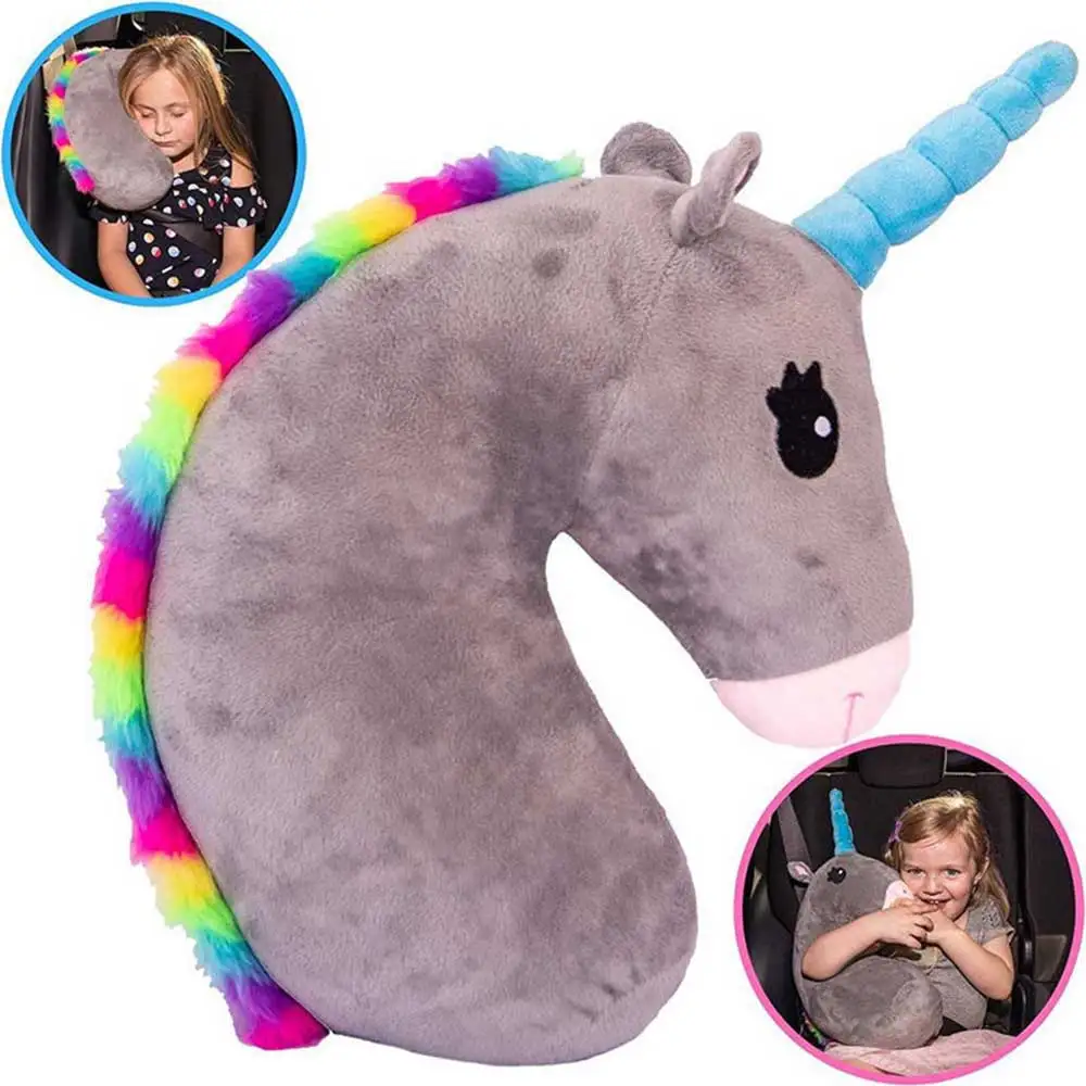 Kids Travel Unicorn Pillow Children Head Neck Support Protect Car Cushion Belt Pillow Shoulder Safety Strap Cute Animal Pillow