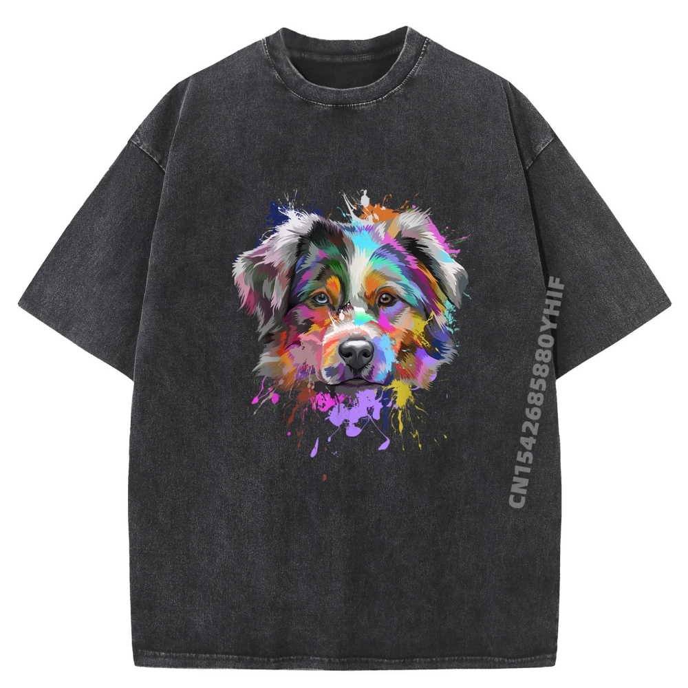 

Mens Tops & Tees Splash Art Australian Shepherd Aussie Mens Graphic T Shirt Mens Colorful Washed Clothes