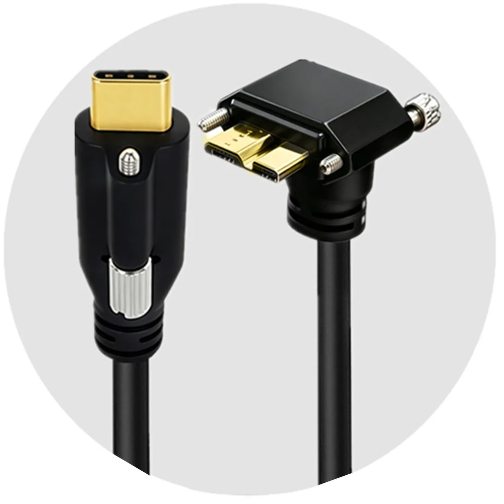 Multi Angle Locking Type C Male to Micro USB3.0 B Male Panel Mount Cable Dual Screw Industrial Camera USB Extension Cord；