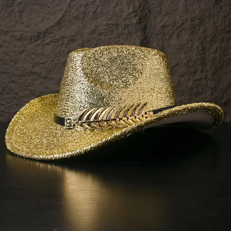 HongLuan Brokatowy Kapelusz Kostiumowy dla Dorosłych i Kapelusze Kowbojskie z Cyrkoniami dla Kobiet, Akcesoria do Cosplay Kowbojki i Kapelusz Kowbojski