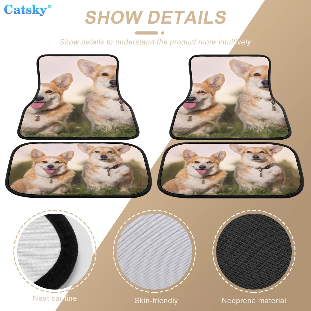 Welsh Corgi Print Car Floor Mat Carpet Anti-Slip Rubber Mat Pack of 4 Auto Accessiores for Car SUV Van