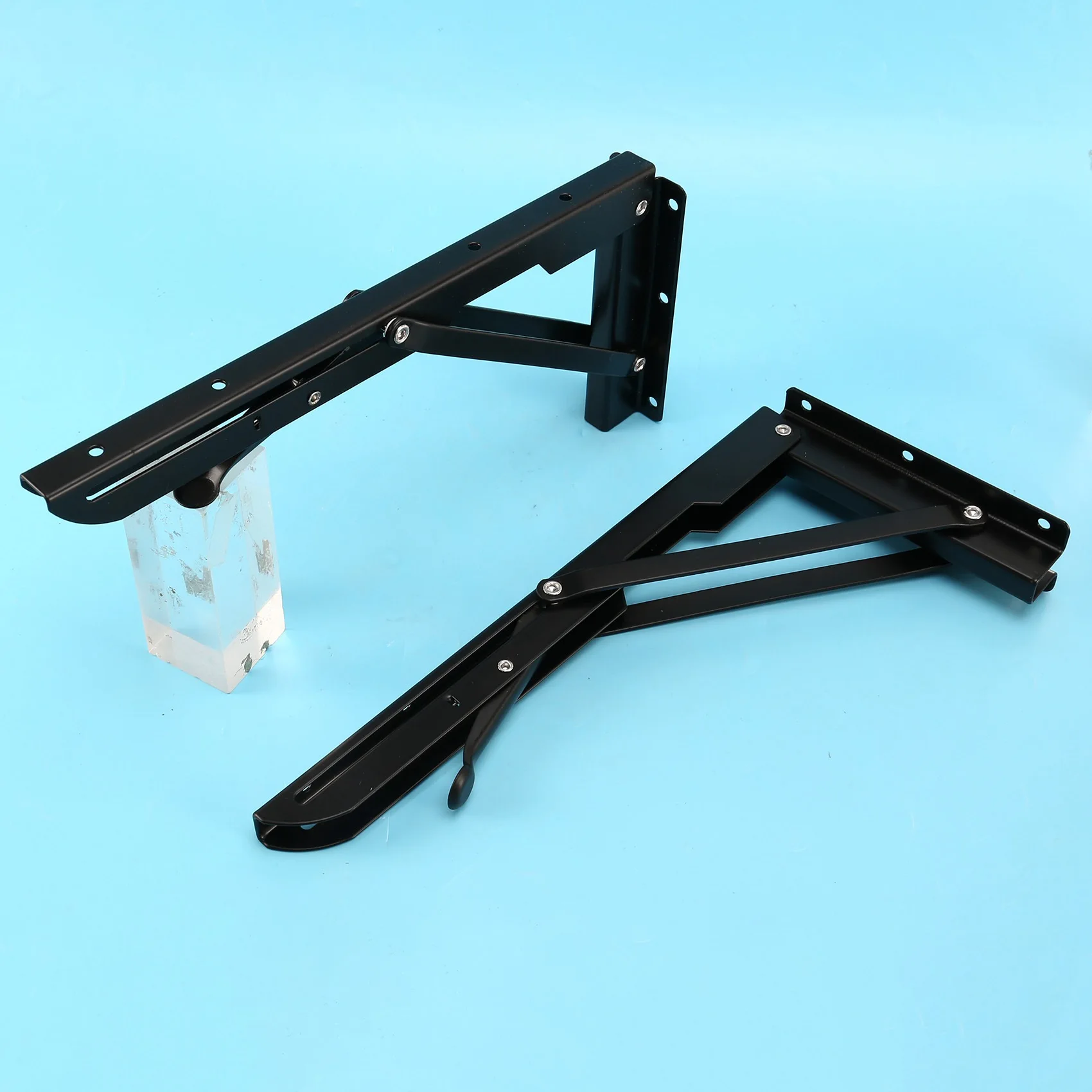 DT17 Heavy Duty Folding Shelf Brackets 12 Inch, Wall Mounted Shelving Support Bracket, Black Metal, 100kg Load for Kitchen,