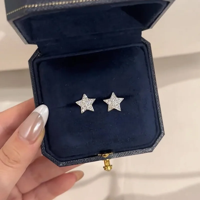 Bling Fashion 925 Silver Five Point Star Lab-grown Diamond Fine Earrings Genderless Pentagon 5A Zircon Ear Studs Men Jewellery