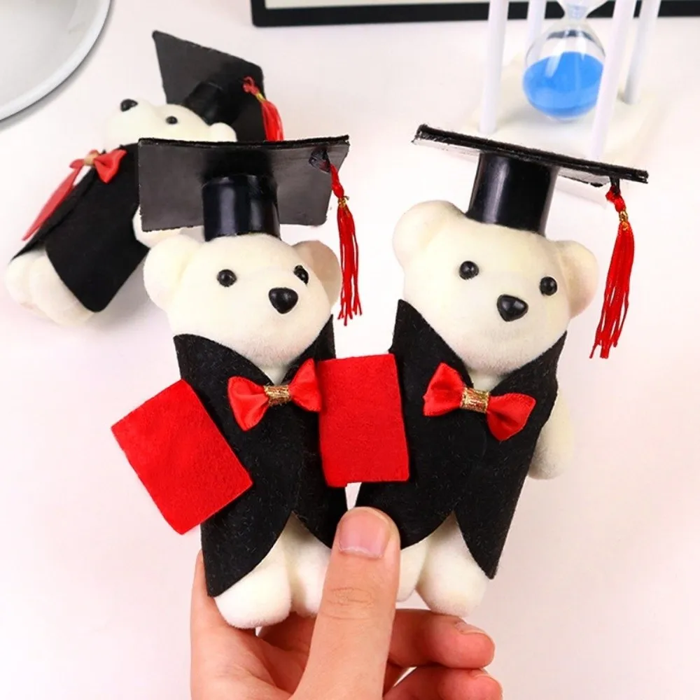 10Pcs/Set Cartoon Mini 14cm Graduation Season Bear with Doctor Cap Flower Bouquet Bachelor Bear Animal Graduation Gift