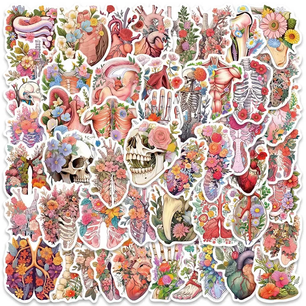 10/50pcs Human Anatomy with Flowers Stickers Body Part Stickers Luggage Bottle Skateboard Laptop Guitar Car Sticker Decals Toy