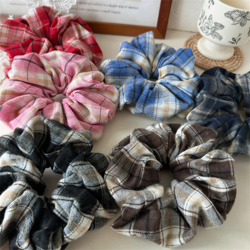 Summer Winter New Design College Style Grid Pattern Elastic Ponytails Hair Rope Simple Fabric  Scrunchie Hair Accessories
