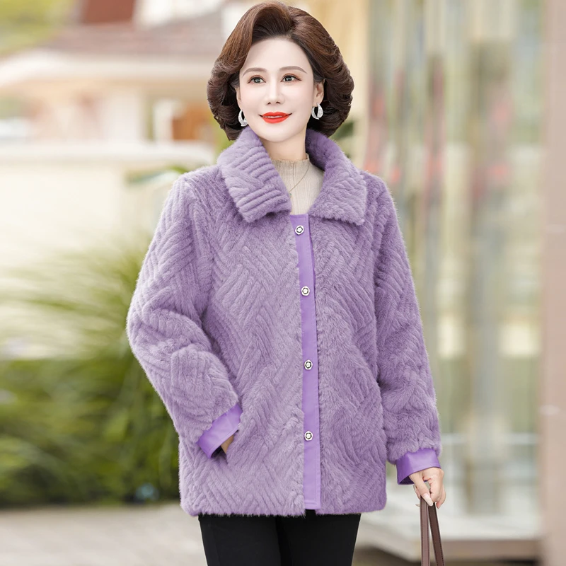 Middle Aged Elderly Women Plus Size Faux fur Coat Winter Cotton Padded Warm Faux Fur Jacket High End Grandma Velvet Fur Overcoat