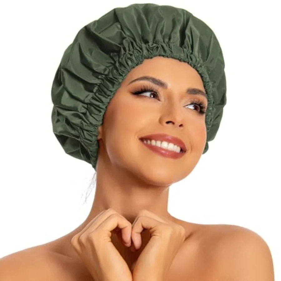 

Reusable Shower Cap for Women, Large Waterproof Shower Bonnet Washable Elastic Band Bath Hair Hat for Long Hair, Braids