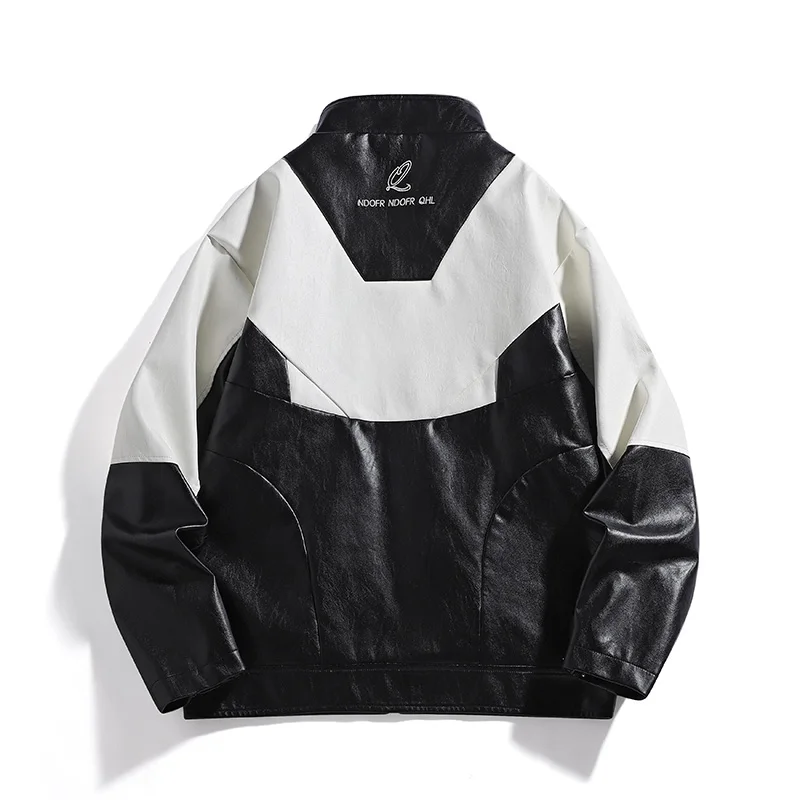 

Новая мужская мотоциклетная куртка из искусственной кожи, осенне-зимняя, ветрозащитная, с вышивкой, в стиле байкерской одежды, модный дизайн с цветовыми блоками