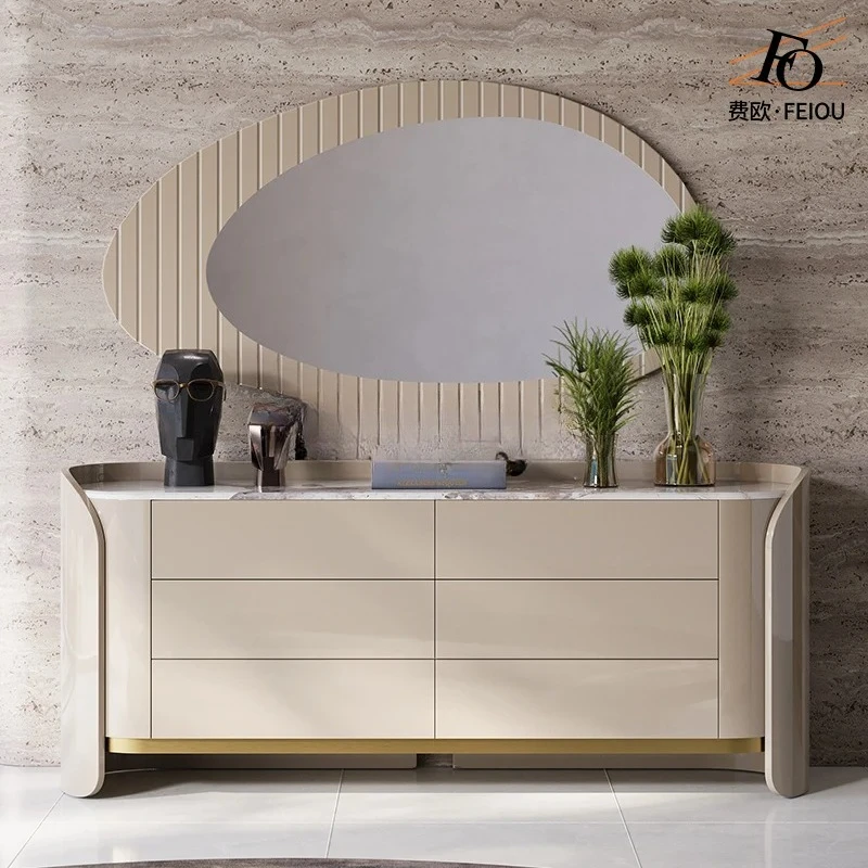 

Chest Italian lacquered marble dining edge, bedroom bedside drawer storage, side cabinet, entrance cabinet