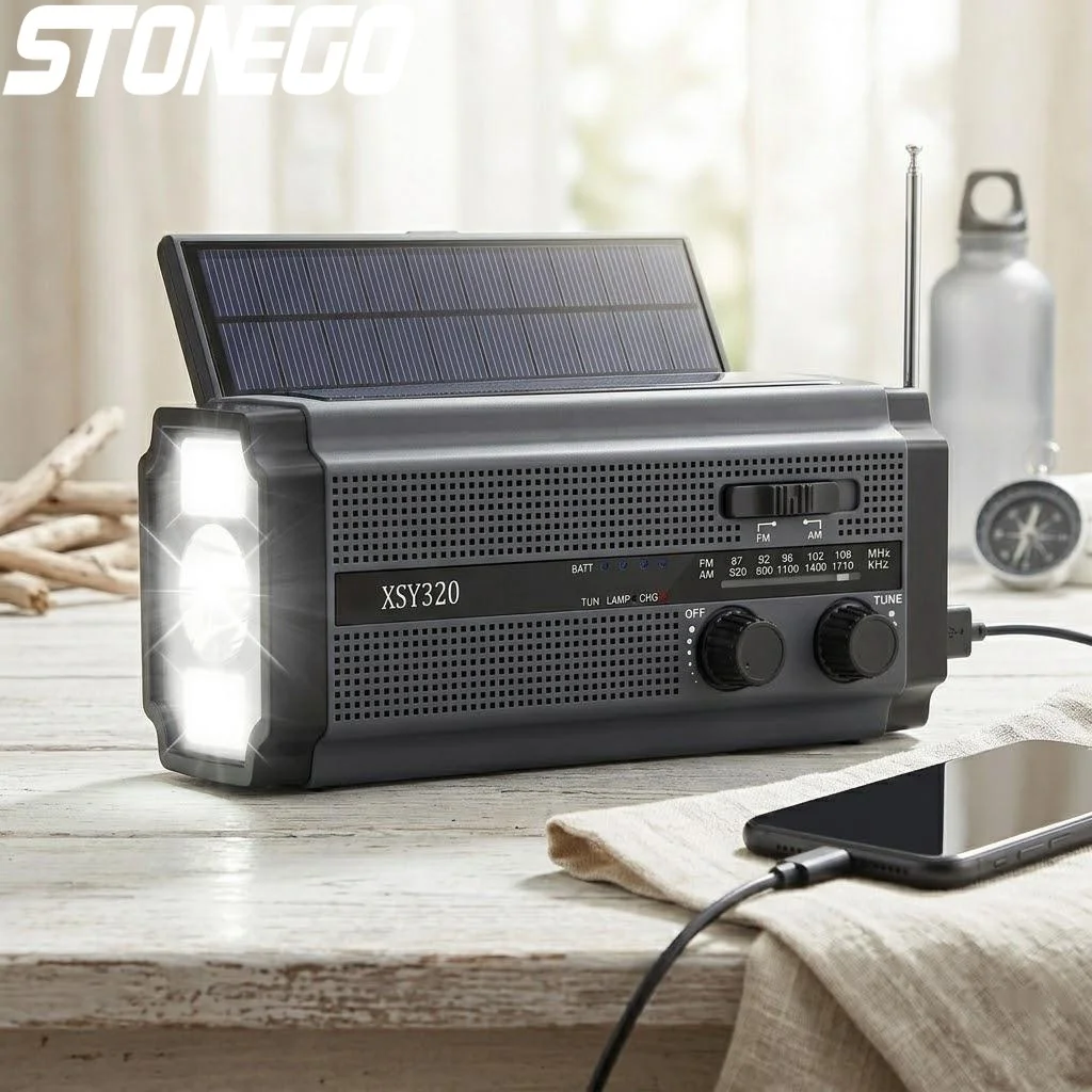 

Портативное солнечное радио с ручным динамо-генератором, 5000 мАч, светодиодный фонарь, сигнализация SOS для кемпинга, походов и выживания на природе