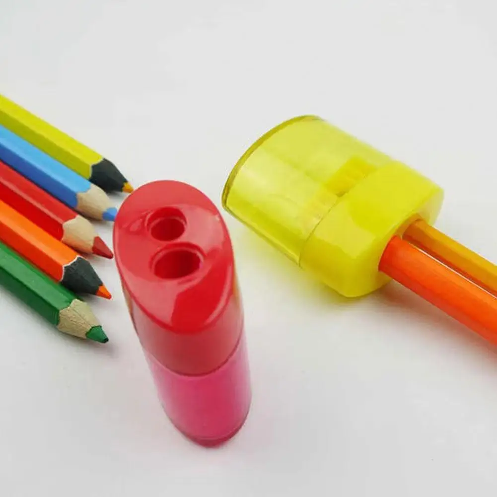 Double-hole Pencil Sharpener Manual Handheld Dual Holes Compact Pencil Sharpener Dual-Function Sharpener Stationery Supplies