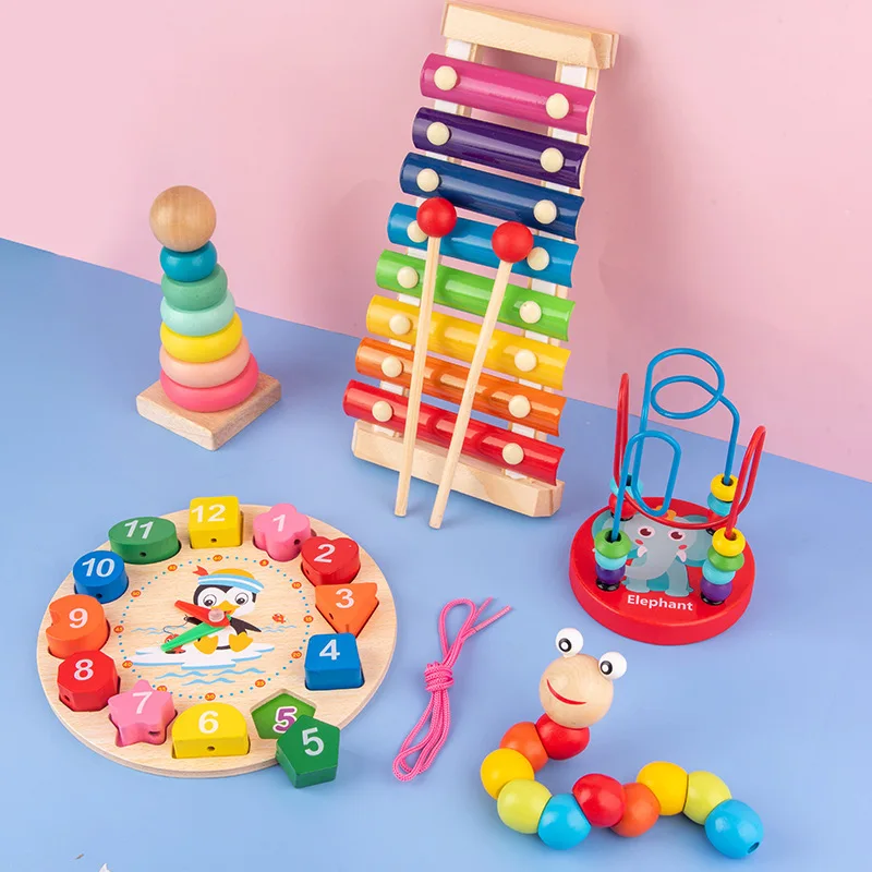 Montessori Wooden Sorting and Stacking Toys Preschool Color Perception Training Action Ability Cultivation Color Matching Game