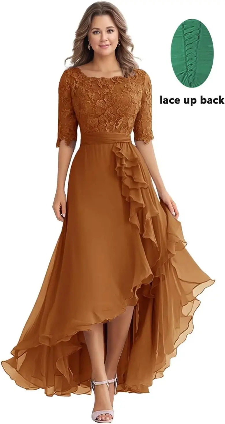 فساتين أم العروس لضيف حفل الزفاف طول الشاي مزين بالدانتيل شيفون نصف كم فساتين سهرة رسمية 996 #2