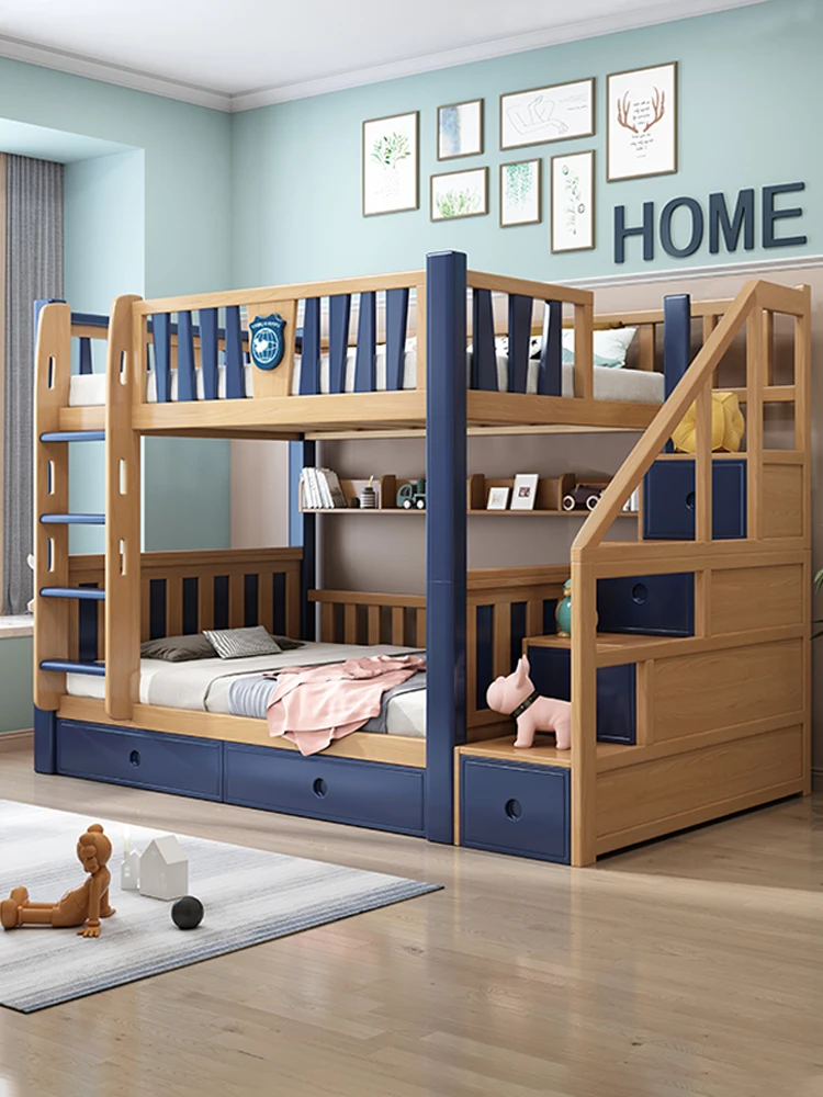 Simple light luxury children's solid wood bed bunk American  pine high and low  solid wood double  children