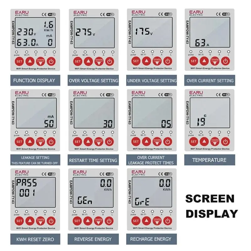 Happy New- 2P 63A TUYA APP Wifi Smart Circuit Earth Leakage Over Under Voltage Protector Relay Device Switch Breaker Durable Eas