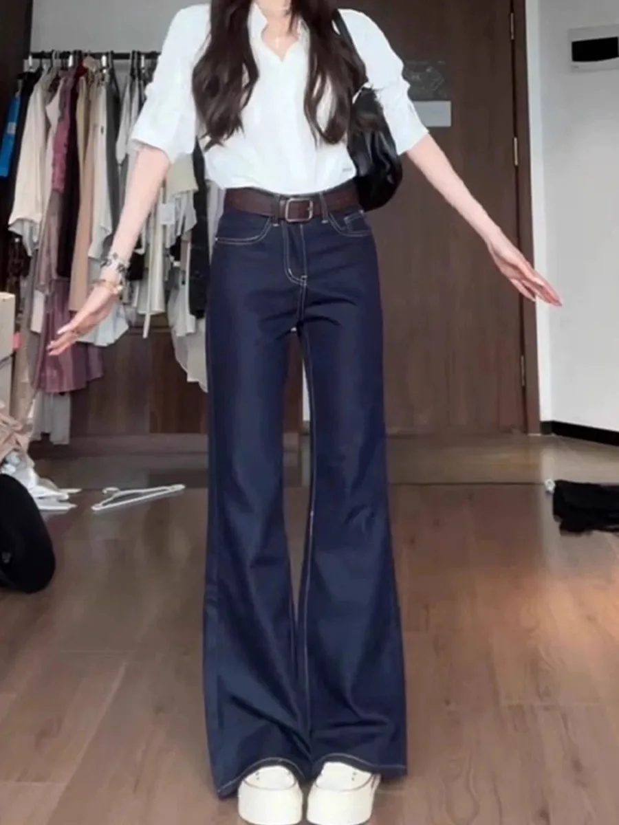 

plus Size Women's Vintage High Waist Wide Leg Jeans Summer Thin Ice Silk Loose Slimming Straight Cut Trousers Casual Sle