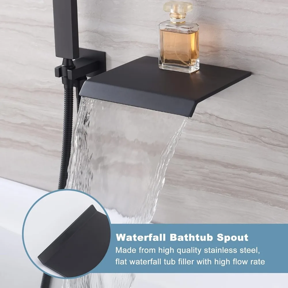 مجموعة صنبور حوض استحمام بمقبض واحد مع بخاخ محمول، صنبور حوض استحمام مثبت على الحائط لتجربة الاستحمام الفاخرة