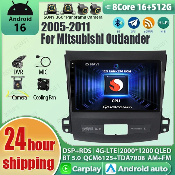 Android 16 For Mitsubishi Outlander 2005 - 2013 Citroen C-Crosser Peugeot 4007Qualcomm Car Radio Multimedia Wifi Player CarPlay