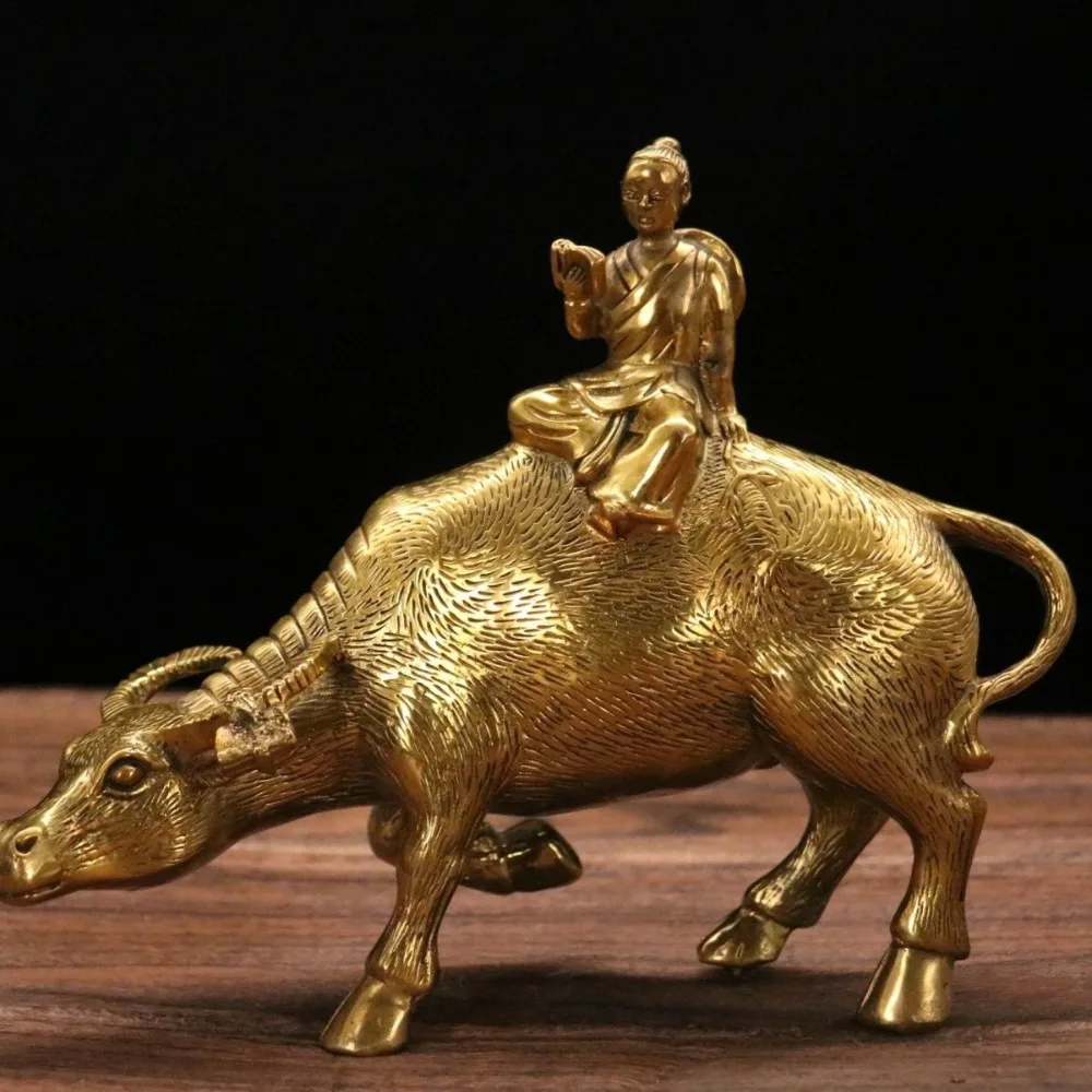 Shepherd Boy Riding A Yellow Calf: Gift, Home Decor, Handcrafted, Creative, Study Desk, Animal Figurine