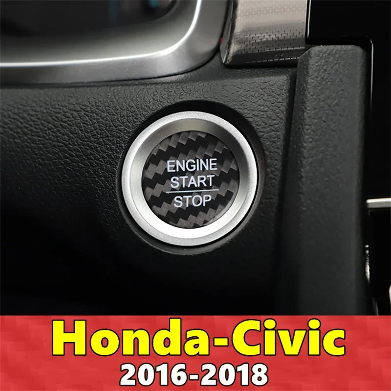 

For Honda Civic Car Engine Start Stop Button Cover Real Carbon Fiber Sticker 2016 2017 2018